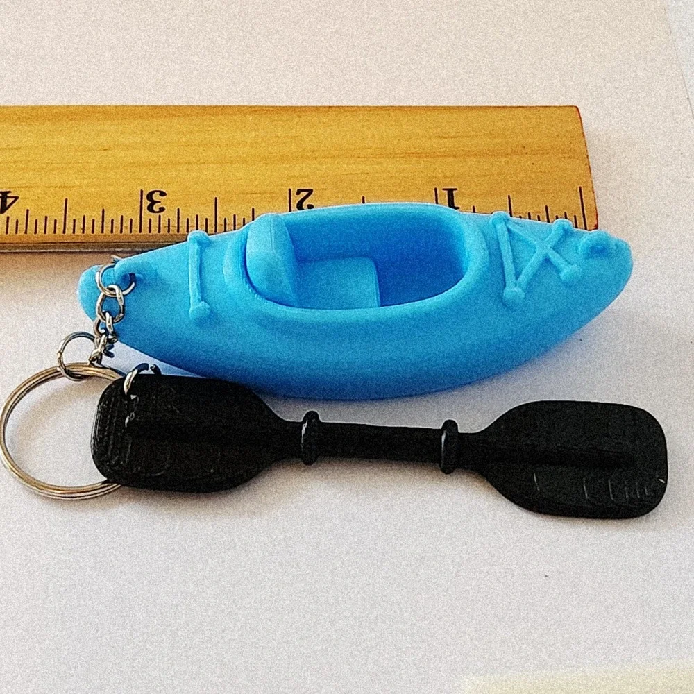 Blue Kayak Keychain with Black Paddle Charm Miniature Nautical Accessory 3.25